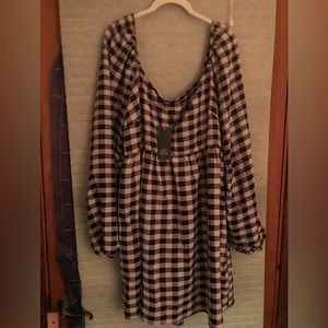 CUTE Lavender Plaid Oversized Wild Fable Peasant Tunic Dress XXL
